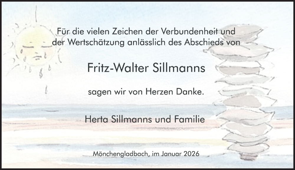  Traueranzeige für Fritz-Walter Sillmanns vom 10.01.2026 aus Rheinische Post