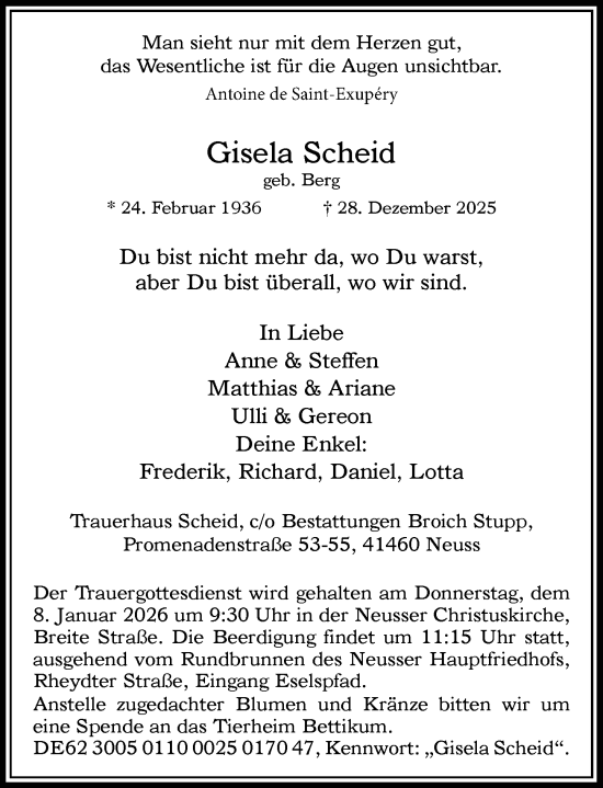 Traueranzeige von Gisela Scheid von Rheinische Post