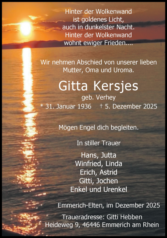 Traueranzeige von Gitta Kersjes von Rheinische Post