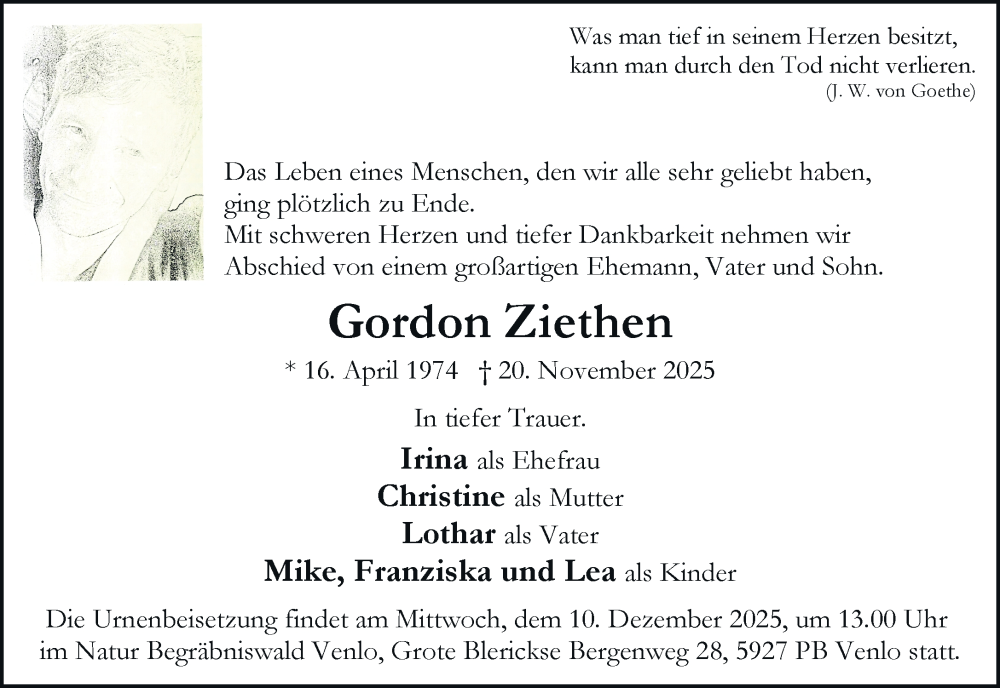  Traueranzeige für Gordon Ziethen vom 06.12.2025 aus Rheinische Post