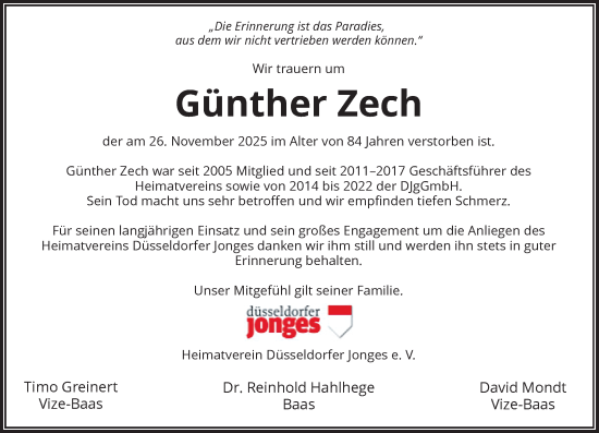 Traueranzeige von Günther Zech von Rheinische Post
