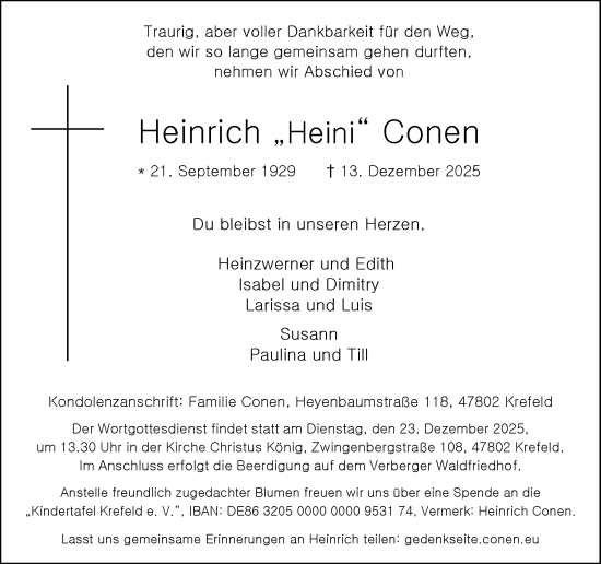 Traueranzeige von Heinrich Conen von Rheinische Post