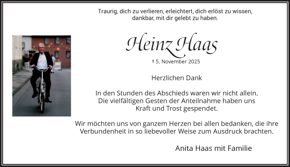  Traueranzeige für Heinz Haas vom 03.01.2026 aus Rheinische Post