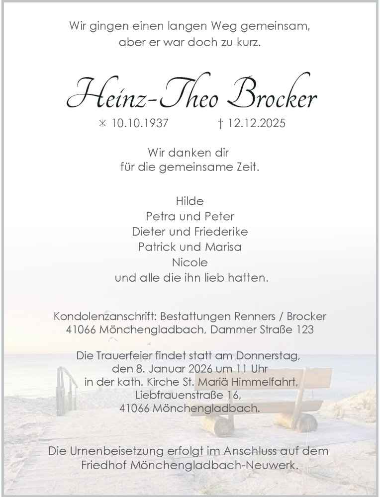  Traueranzeige für Heinz-Theo Brocker vom 03.01.2026 aus Rheinische Post