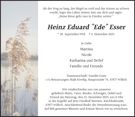 Traueranzeige von Heinz Eduard Esser von Rheinische Post