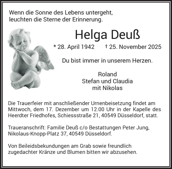 Traueranzeige von Helga Deuß von Rheinische Post