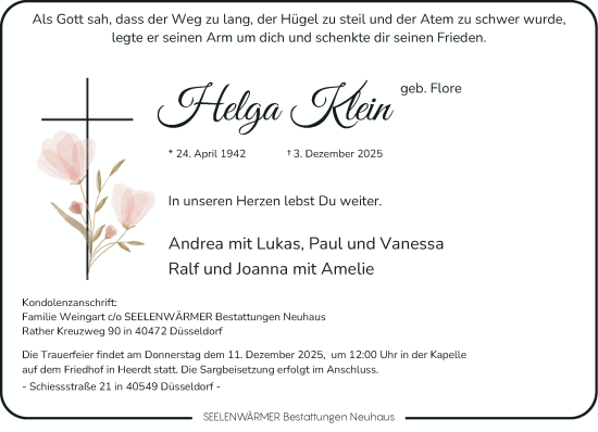Traueranzeige von Helga Klein von Rheinische Post