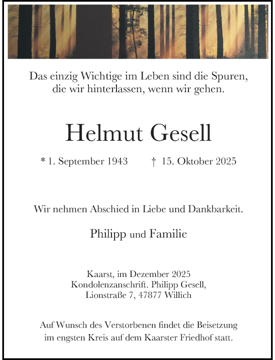 Traueranzeige von Helmut Gesell von Rheinische Post