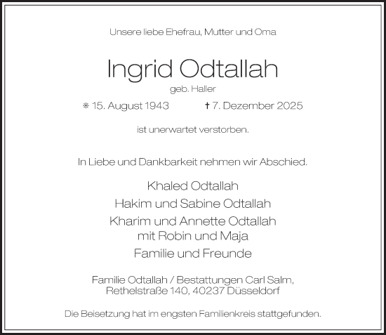 Traueranzeige von Ingrid Odtallah von Rheinische Post