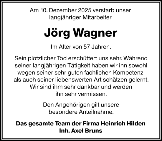 Traueranzeige von Jörg Wagner von Rheinische Post
