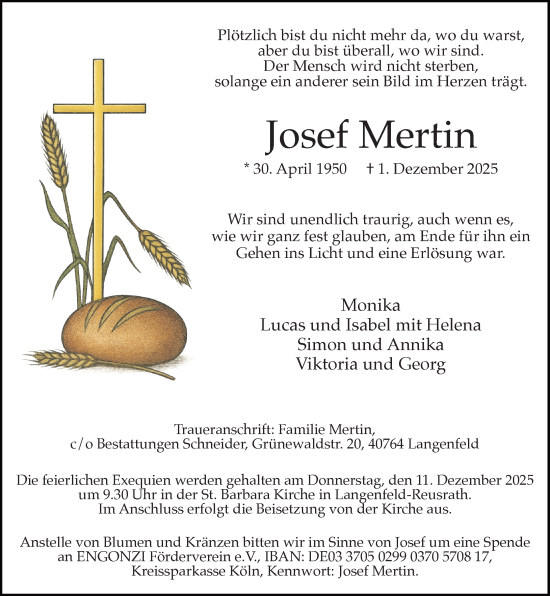 Traueranzeige von Josef Mertin von Rheinische Post