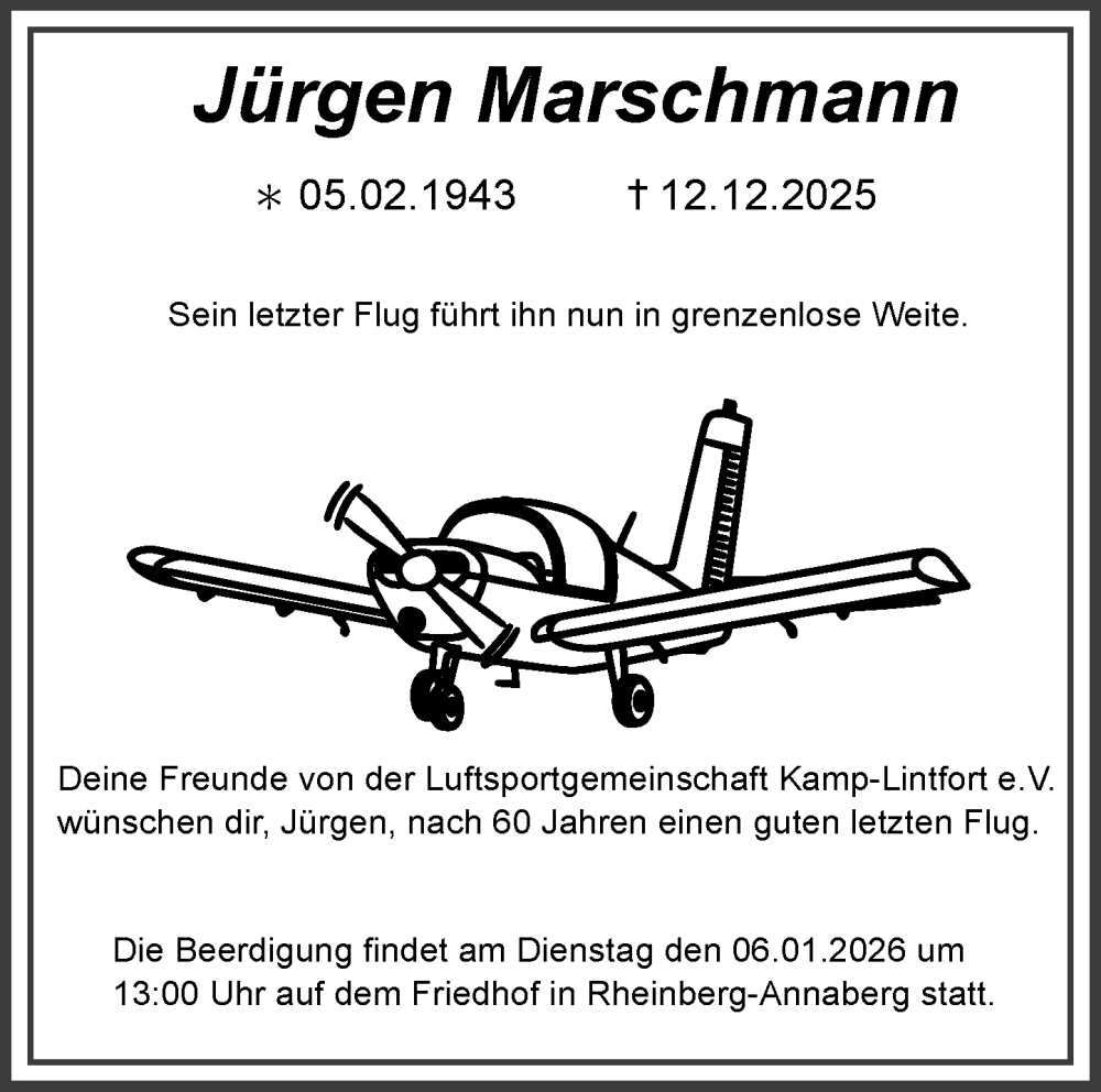  Traueranzeige für Jürgen Marschmann vom 27.12.2025 aus Rheinische Post