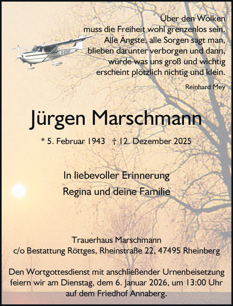  Traueranzeige für Jürgen Marschmann vom 31.12.2025 aus Rheinische Post