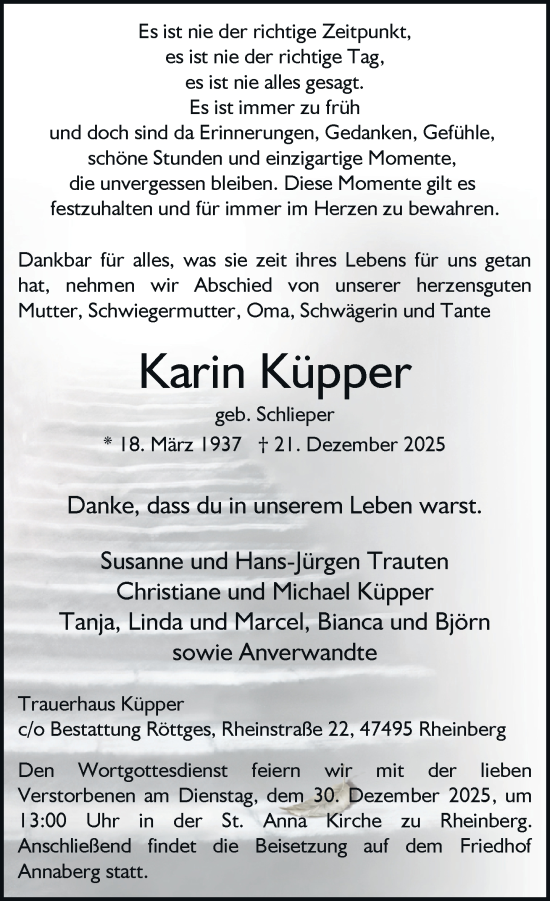 Traueranzeige von Karin Küpper von Rheinische Post