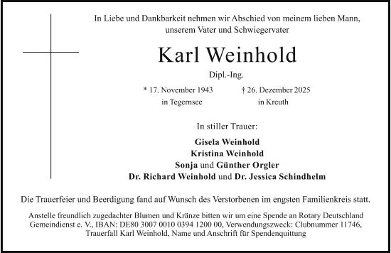 Traueranzeige von Karl Weinhold von Rheinische Post