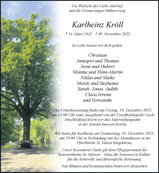 Traueranzeige von Karlheinz Kröll von Rheinische Post
