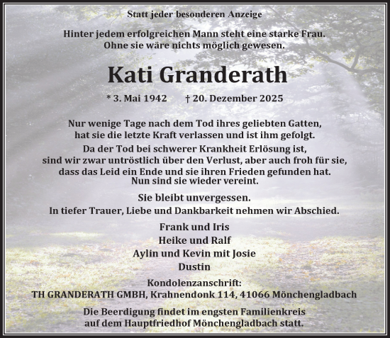 Traueranzeige von Kati Granderath von Rheinische Post