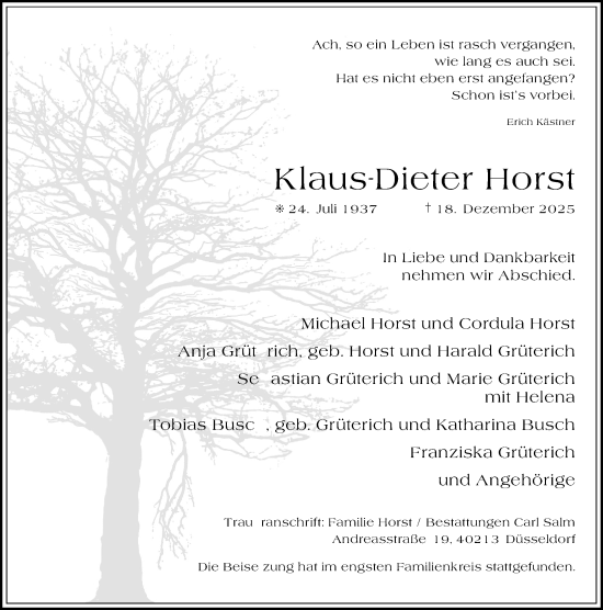 Traueranzeige von Klaus-Dieter Horst von Rheinische Post