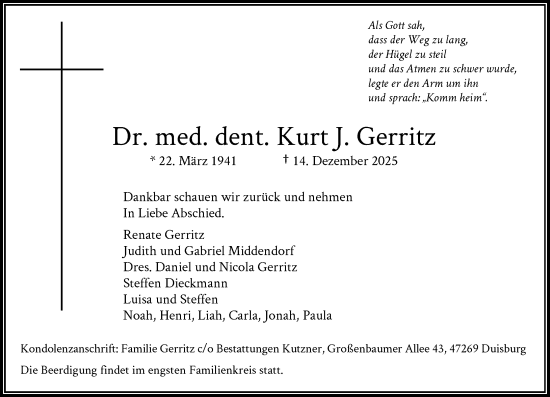 Traueranzeige von Kurt J. Gerritz von Rheinische Post