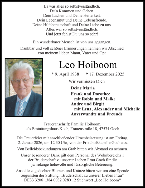 Traueranzeige von Leo Hoiboom von Rheinische Post