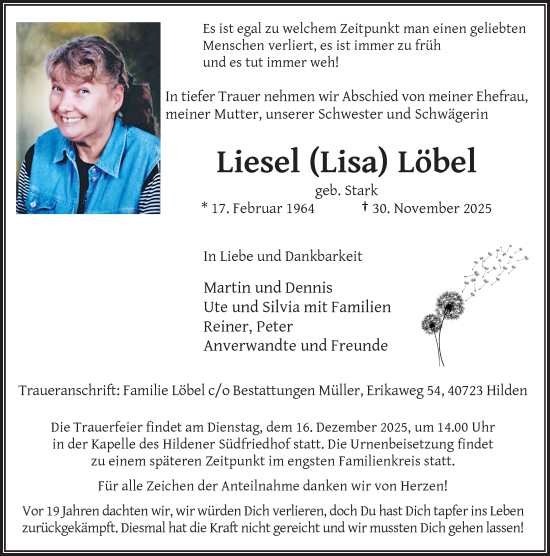 Traueranzeige von Liesel Löbel von Rheinische Post