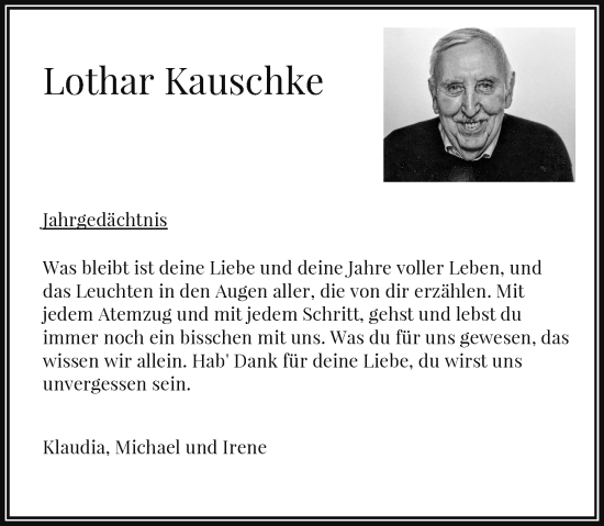 Traueranzeige von Lothar Kauschke von Rheinische Post