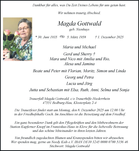 Traueranzeige von Magda Gottwald von Rheinische Post
