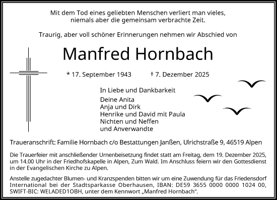 Traueranzeige von Manfred Hornbach von Rheinische Post