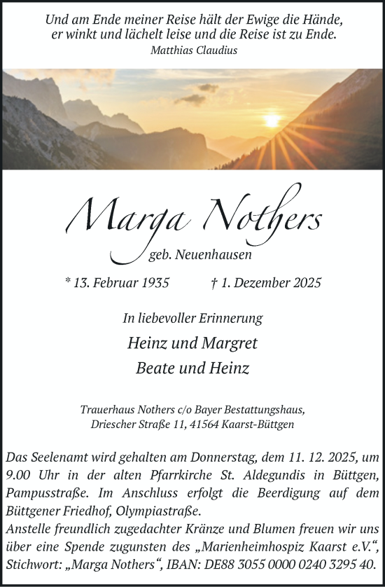 Traueranzeige von Marga Nothers von Rheinische Post