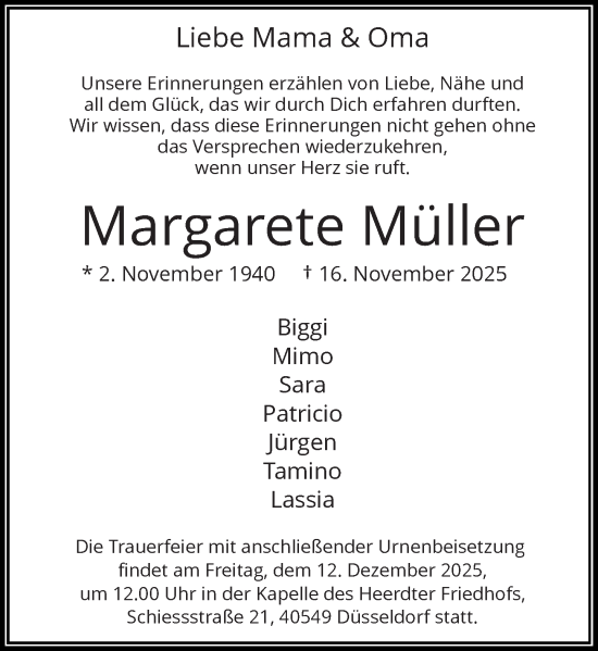 Traueranzeige von Margarete Müller von Rheinische Post
