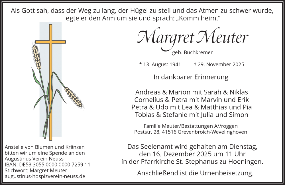  Traueranzeige für Margret Meuter vom 06.12.2025 aus Rheinische Post