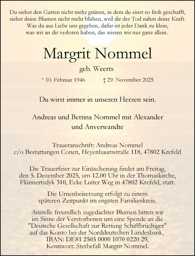  Traueranzeige für Margrit Nommel vom 03.12.2025 aus Rheinische Post