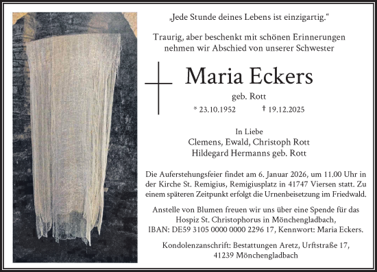 Traueranzeige von Maria Eckers von Rheinische Post