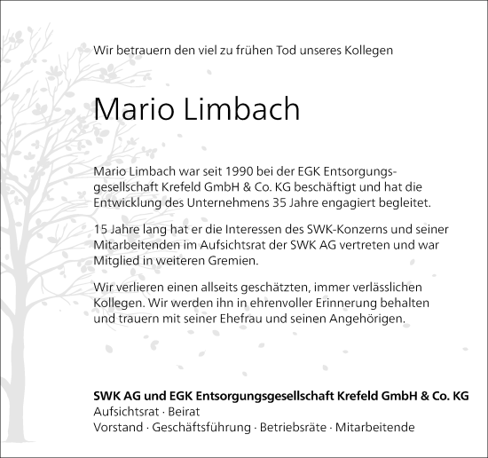 Traueranzeige von Mario Limbach von Rheinische Post