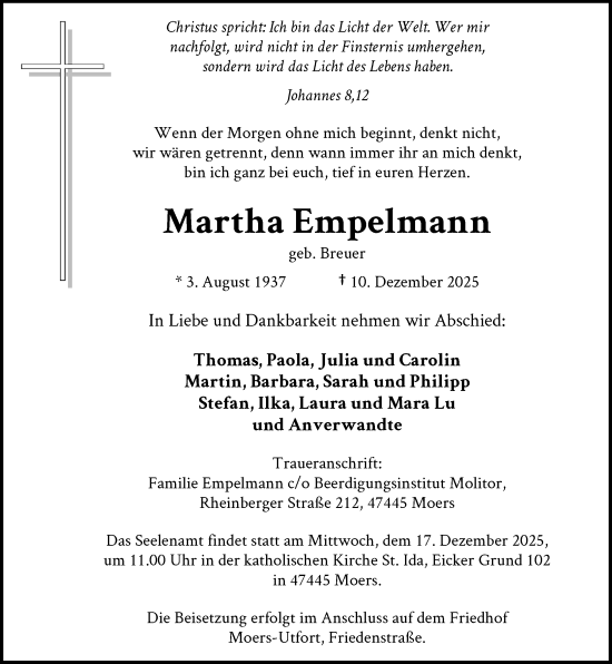Traueranzeige von Martha Empelmann von Rheinische Post
