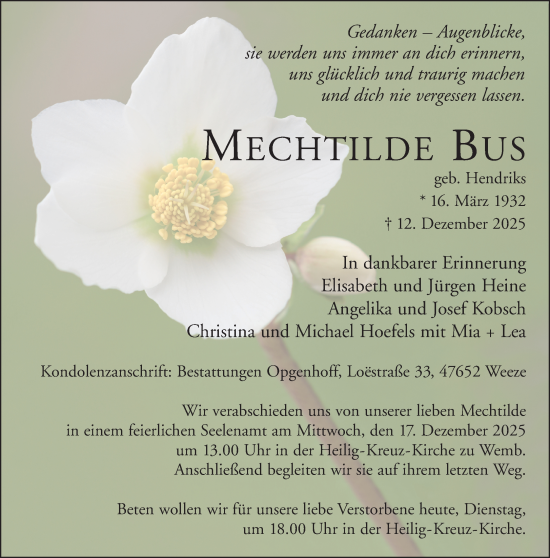 Traueranzeige von Mechtilde Bus von Rheinische Post