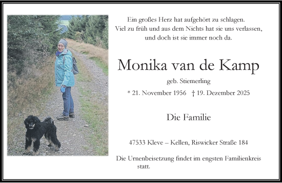 Traueranzeige von Monika van de Kamp von Rheinische Post