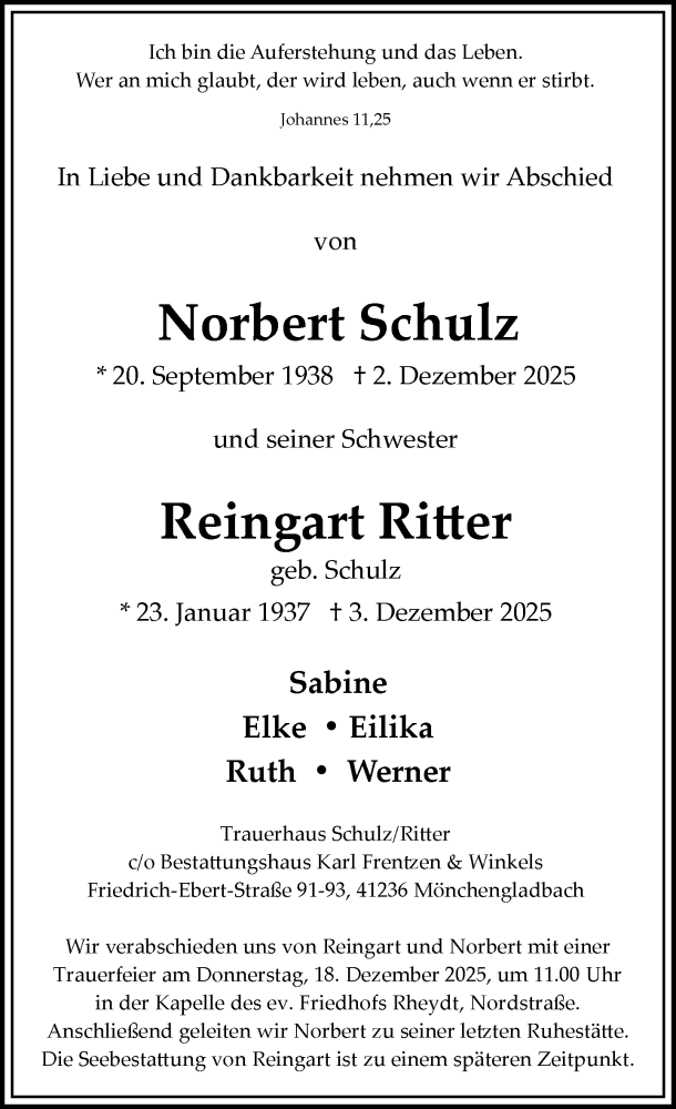  Traueranzeige für Norbert und Reingart  vom 06.12.2025 aus Rheinische Post