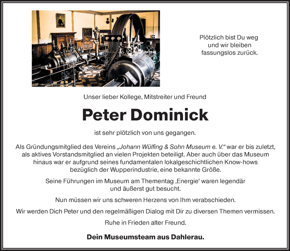  Traueranzeige für Peter Dominick vom 03.01.2026 aus Rheinische Post