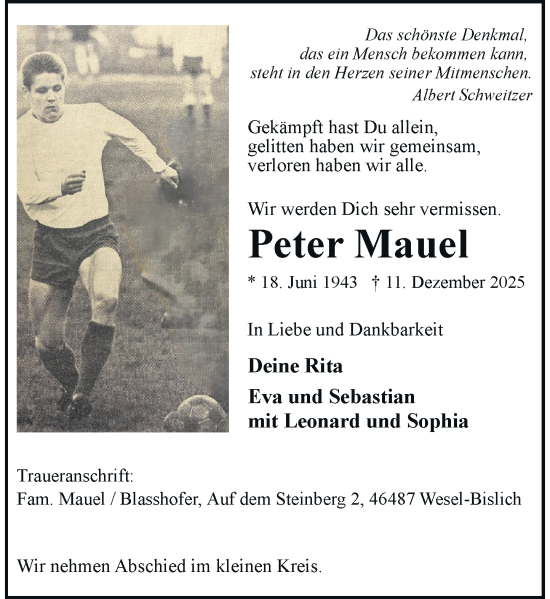 Traueranzeige von Peter Mauel von Rheinische Post