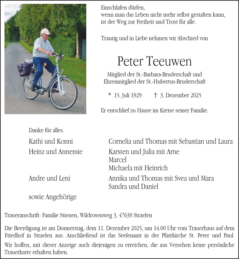  Traueranzeige für Peter Teeuwen vom 06.12.2025 aus Rheinische Post