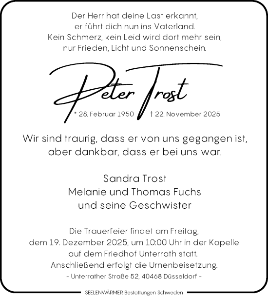 Traueranzeige von Peter Trost von Rheinische Post