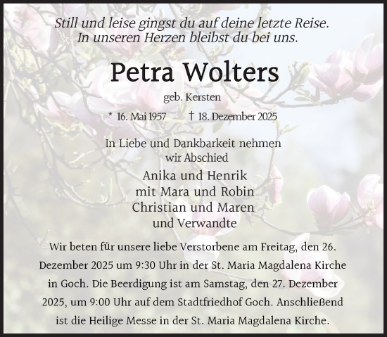Traueranzeige von Petra Wolters von Rheinische Post