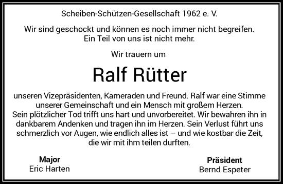 Traueranzeige von Ralf Rütter von Rheinische Post