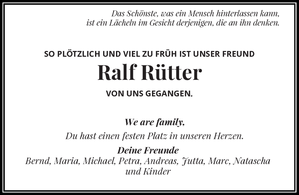  Traueranzeige für Ralf Rütter vom 13.12.2025 aus Rheinische Post