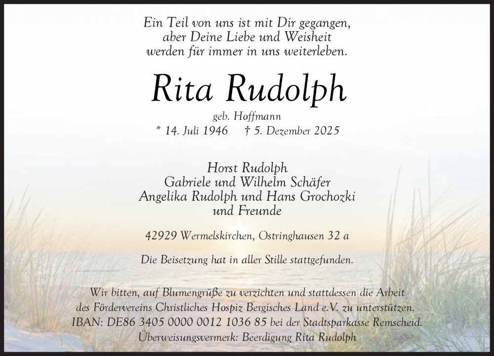  Traueranzeige für Rita Rudolph vom 18.12.2025 aus Rheinische Post