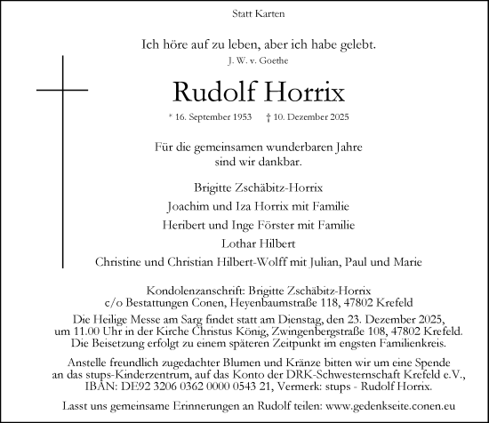Traueranzeige von Rudolf Horrix von Rheinische Post