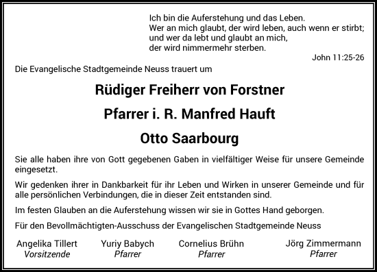 Traueranzeige von Rüdiger Freiherr von Forstner von Rheinische Post