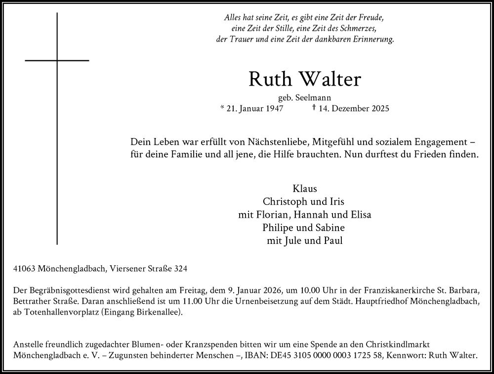  Traueranzeige für Ruth Walter vom 27.12.2025 aus Rheinische Post