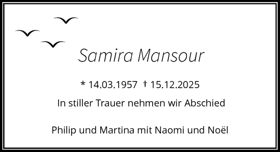 Traueranzeige von Samira Mansour von Rheinische Post